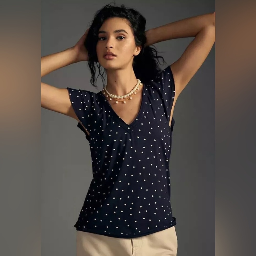 ⭐️Maeve by Anthropologie Catie ruffle sleeve polka dot print blouse top size xs